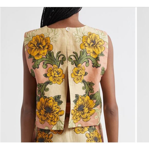 FARM Rio Delicate Flower Arabesque Linen Top - Size M - Picture 2 of 5